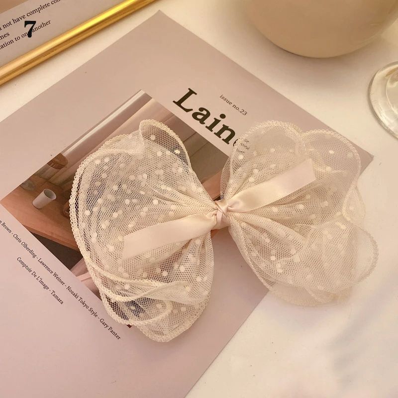 

2021 Spring New Oversized Bow Hair Accessories Fashion Lace Cloth Hairpins Big Bow Hairpins Women Net Yarn Ladies Hair Band