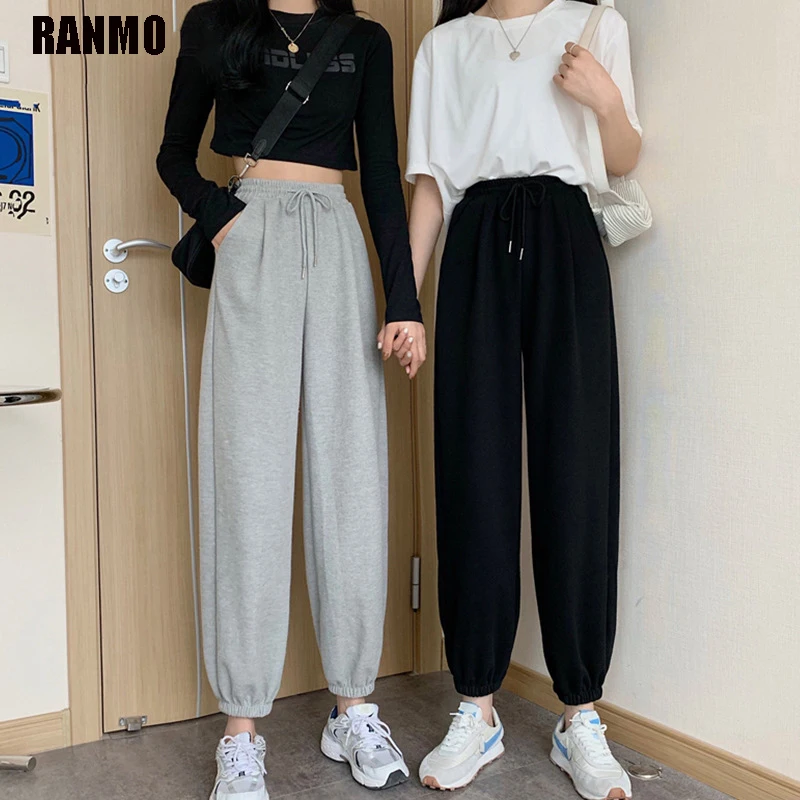 

RANMO Loose Sweatpants Women Gray Black Winter High Waist Pants Harajuku Oversize Streetwear Sports Pants Female Casual Trousers