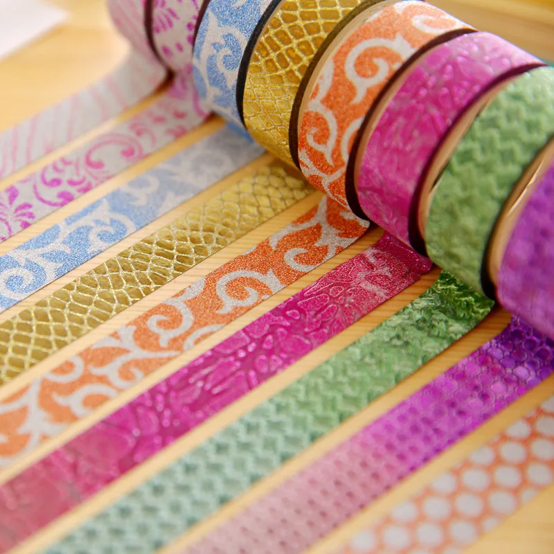 10 pcs/Lot Candy color Glitter masking tapes Shining stickers 15mm*3m decorative for scrapbooking Stationery FJ141 | Канцтовары для