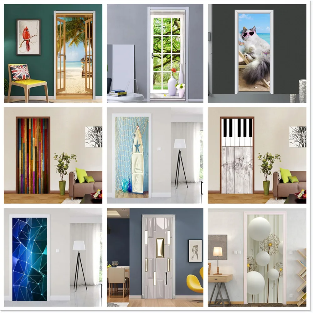 

Песочный пляж за пределами двери Наклейка виниловая Водонепроницаемая декоративная наклейка на дверь шкафа ремонт 3D роспись спальня домаш...