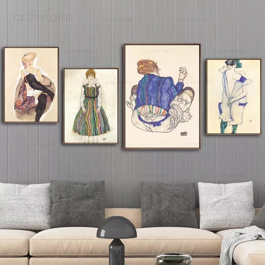 

Home Decor Painting Wall Art Prints Canvas Austrian Egon Schiele Pictures Modular Watercolor Nordic Style Poster For Living Room