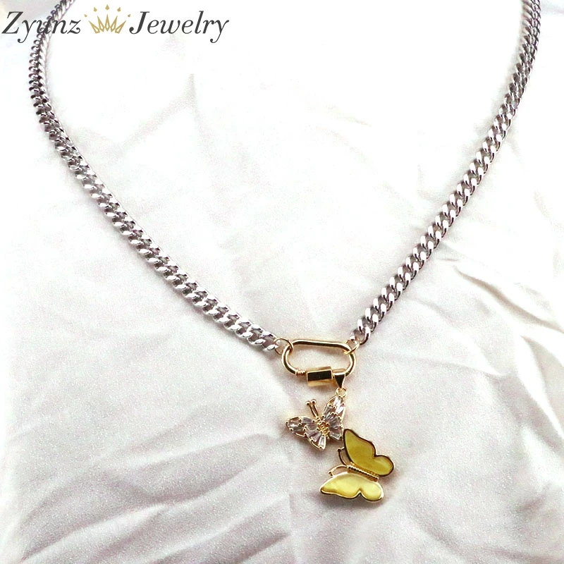 5PCS Micro Pave CZ Butterfly Pendant Necklace for Women Party Statement Fashion Cuban Chain Jewelry Gifts | Украшения и