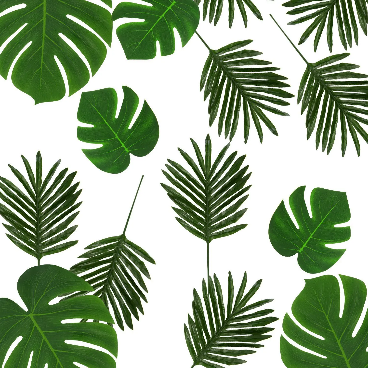 

90 Pieces 6 Kinds Artificial Palm Leaves Tropical Leaves Decorations For Jungle Party Decorations Beach Birthday Luau Hawaiian