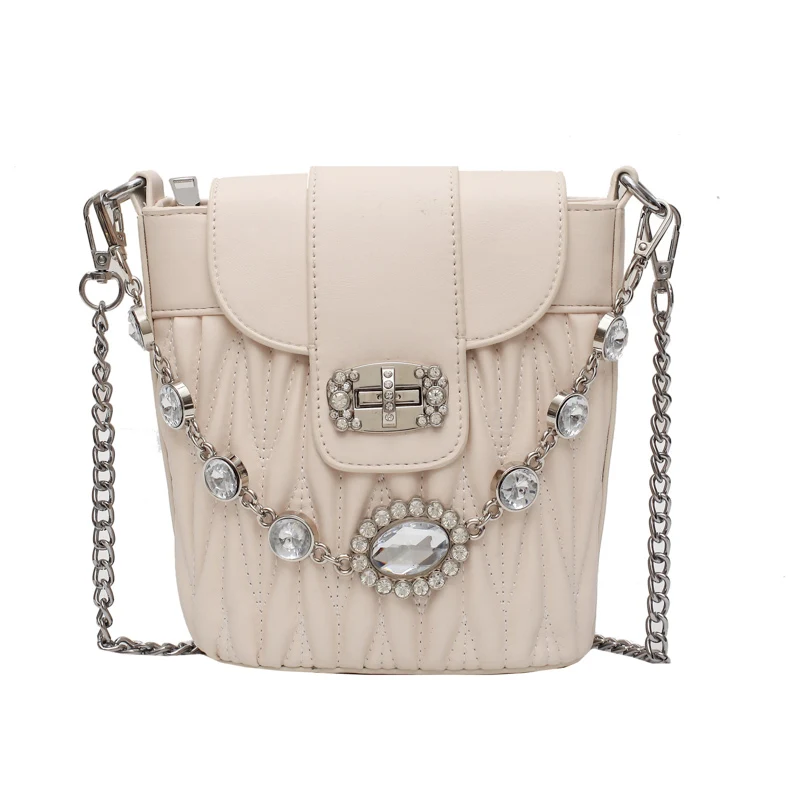 

Diamond Chain Tote Bucket Bag 2021 Fashion New High quality PU Leather Women's Designer Handbag Travel Shoulder Messenger Bag