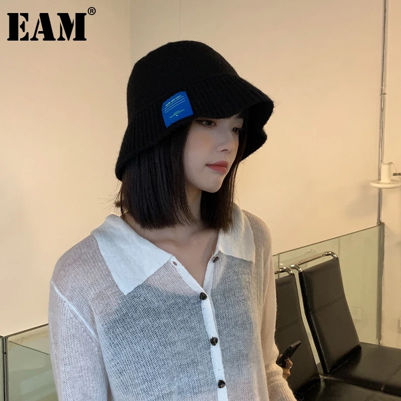 

[EAM] Женская вязаная шапка рыбаков черного цвета, новинка, Круглый купол, темпераментная мода, универсальная, весна-осень 2021, 1DE3866