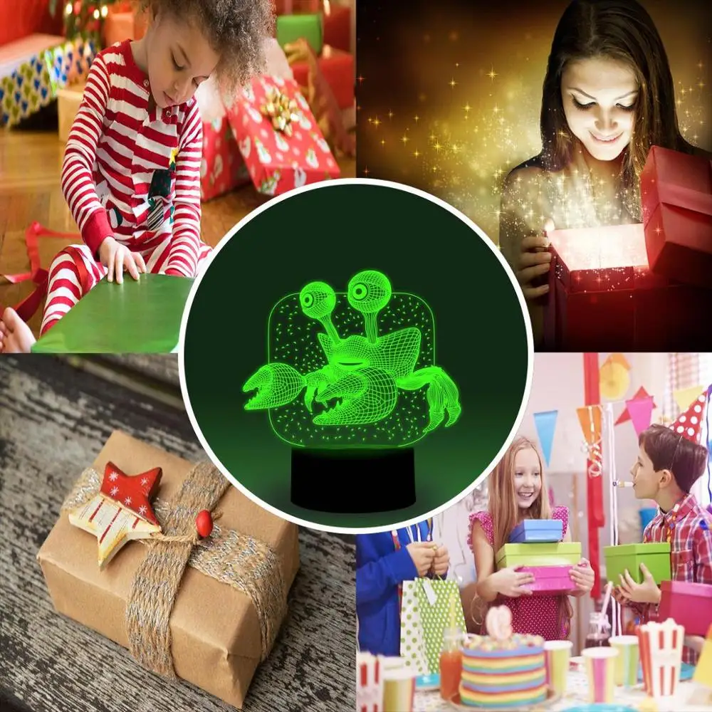 NiteApps 3D краб ночник настольная лампа Иллюзия украшение подарок на день рождения