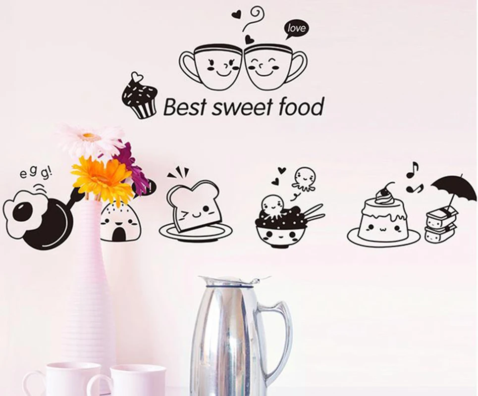 Kitchen Wall Stickers Coffee Sweet Food DIY Wall Art Decal Decoration Oven Dining Hall Wallpapers PVC wall decals/Adhesive