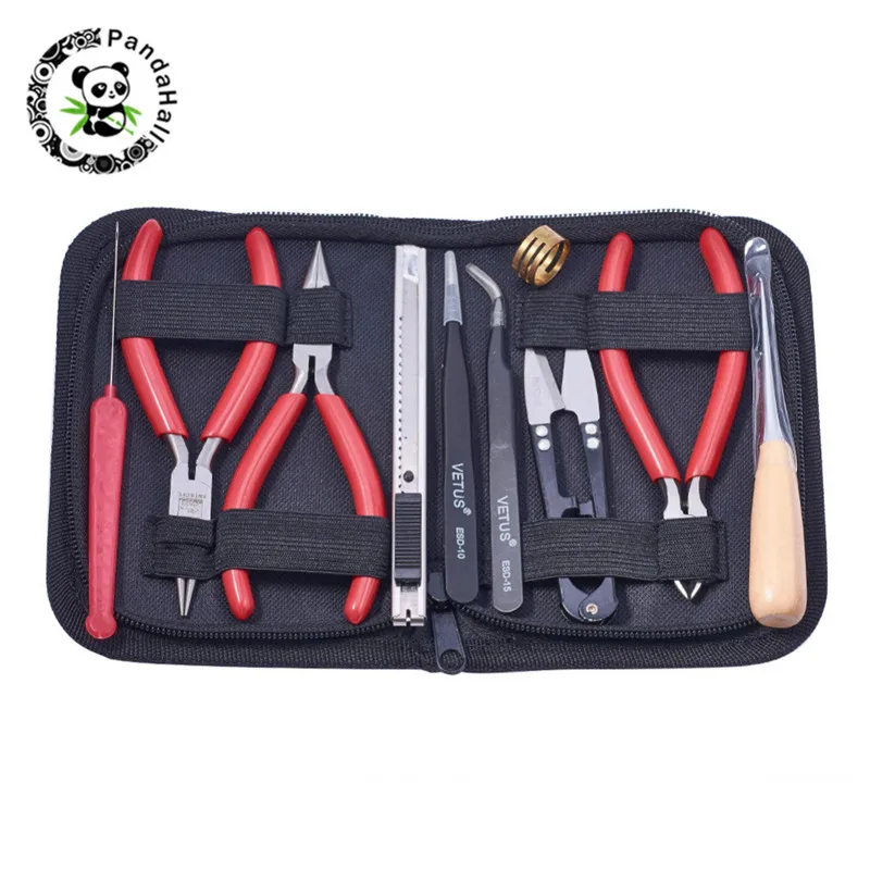 set with bag DIY Ювелирные наборы инструментов плоскогубцы ножницы Бисероплетение пинцеты булавки латунные кольца крючком крюковые иглы рулетка штангенциркуль - Цвет: set with bag