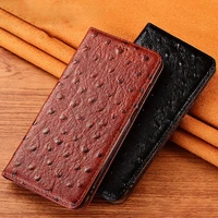 ostrich veins cowhide genuine leather case cover for oneplus nord 2 flip cover