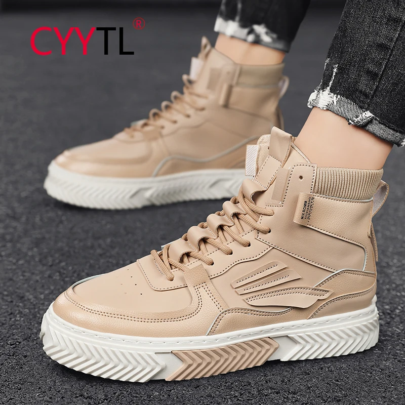 

CYYTL Fashion Men's High Top Shoes Leather Casual Sports Sneakers Water Resistant Walking Tennis Comfortable Platform Trainers