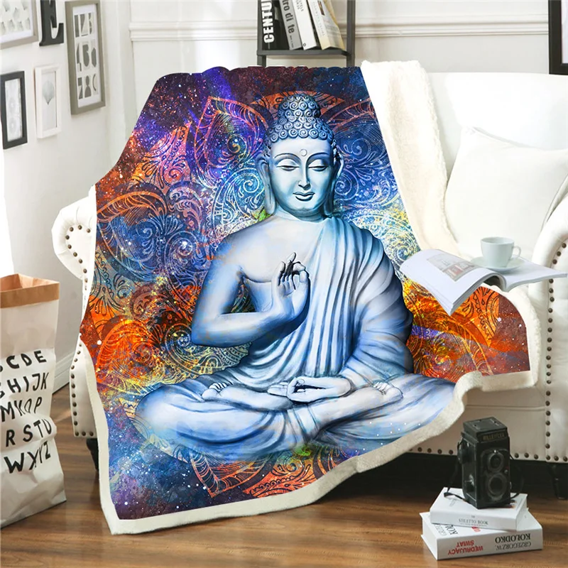 Luxury 3D Golden Buddha Print Throw Blanket Girl Boys Kids Adults Gifts For Sofa Bed Travel Party Home Textile Sherpa Blanket images - 6