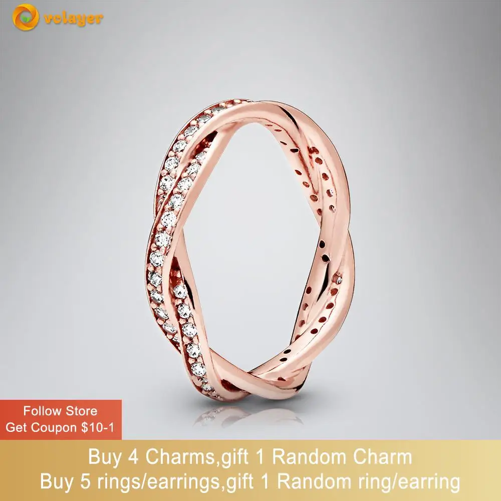 

Volayer 925 Sterling Silver Rings Sparkling Twisted Lines Rings Original 925 Silver Women's Rings Engagement Rings Women Jewelry