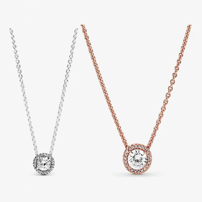 

S925 Sterling Silver Round Bright Halo Necklace Is Suitable For Fashionable Women's Jewelry And Original Pandora Pendant