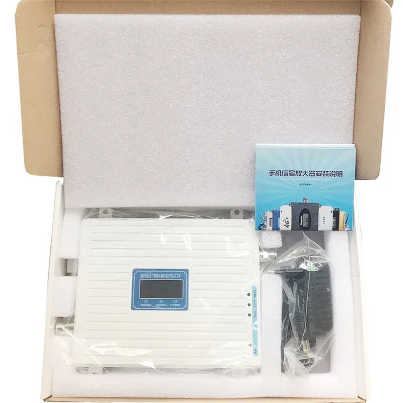 

GSM 900 DCS 1800 WCDMA 2100 Tri Band Signal Repeater Mobile Amplifier with LCD Display 2G 3G 4G Cellular Signal Booster