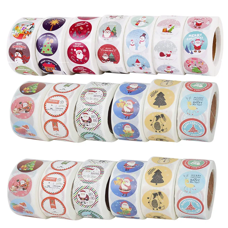 

500Pcs Labels 2.5cm Merry Christmas Design Stickers DIY Scrapbooking Xmas Party Gift Box Bag Decoration Envelope Sealing Labels