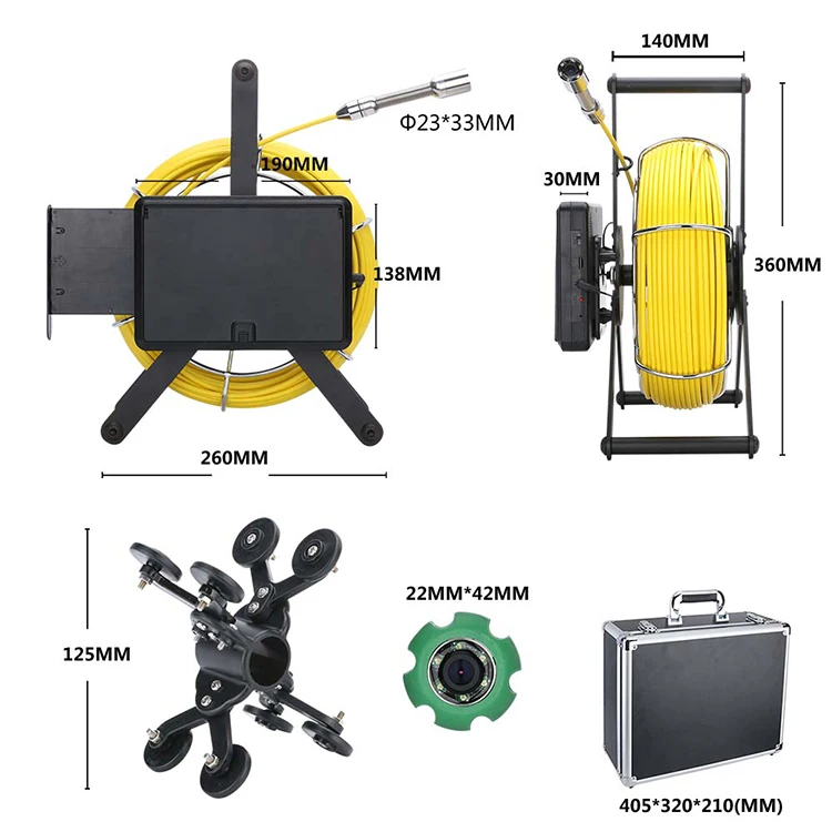

7 inch touch screen DVR adjustable LED mini sewage pipe inspection camera with 50m cable