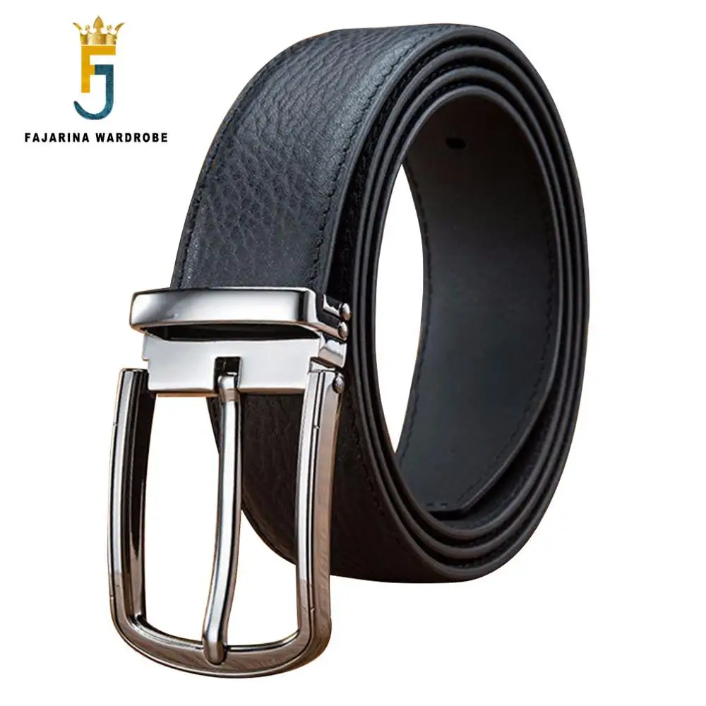 FAJARINA Brand Name Top Quality Real 100% Cow Genuine Leather Belt Straped Pin Buckle Metal Belts for Men Free Shipping N17FJ741