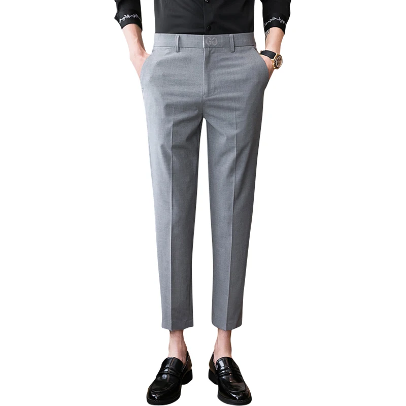 

Men Office 2021 Business Dress Pants Spring Summer Ankle Length Streetwear Social Casual Pants Wedding Trousers Costume Homme