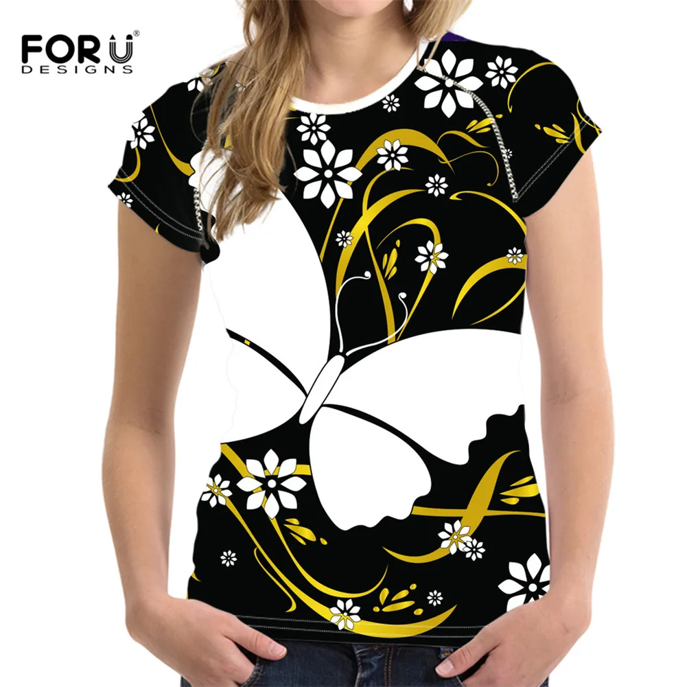 FORUDESIGNS/футболка с 3D принтом бабочки женская летняя Новинка футболки для девочек модная классная Женская симпатичная футболка с коротким рукавом топы - Цвет: HMD097BV