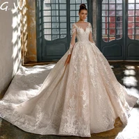 ball gown wedding dress 2021 elegant long sleeve beading lace appliques princess cathedral bridal gown vestido de novia