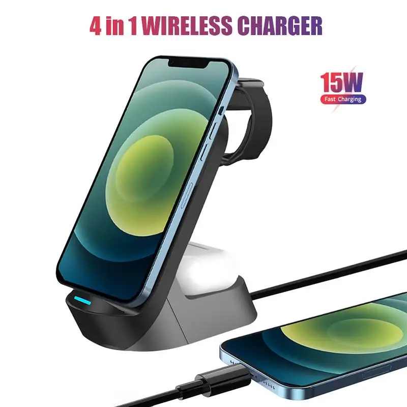 

Беспроводное зарядное устройство Qi, 15 Вт, подставка для часов, зарядная док-станция, наушники-вкладыши, быстрая зарядка, держатель телефона ...