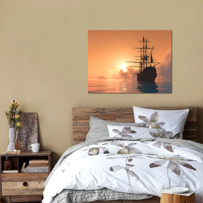 

1 Panel Sailboat Posters Aesthetic Giclee Painting Sunset Landscape on Sea Hall Decor Picture for Bedroom Living Room Decoration
