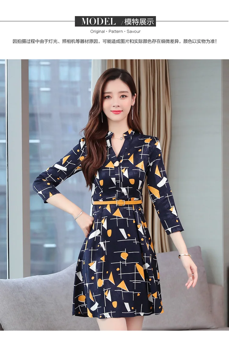 Vintage Print Chiffon Long Sleeve Mini Dress Autumn Winter Chic Plus Size Women Bodycon Dress Elegant Femal Party Vestidos