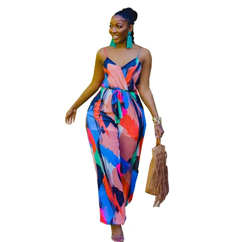 

Zoctuo 2021 Casual Sleeveless Women's Jumpsuit Color Print Spaghetti Strap Romper Party Club Loose Jumpsuits for Women