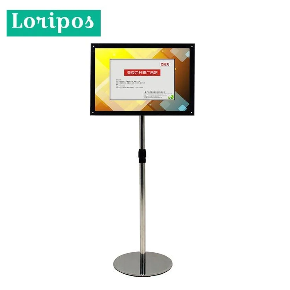 A3 Adjustable Poster Holder Floor Stand Black Acrylic Frame Advertisement Poster Signage Display Rack Floor Banner Photo Stand