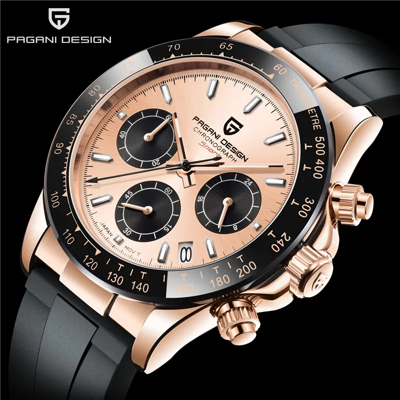 

PAGANI DESIGN New Sapphire Glass men quartz watch business Rubber Strap multifunction sports watch for men automatic chronograph