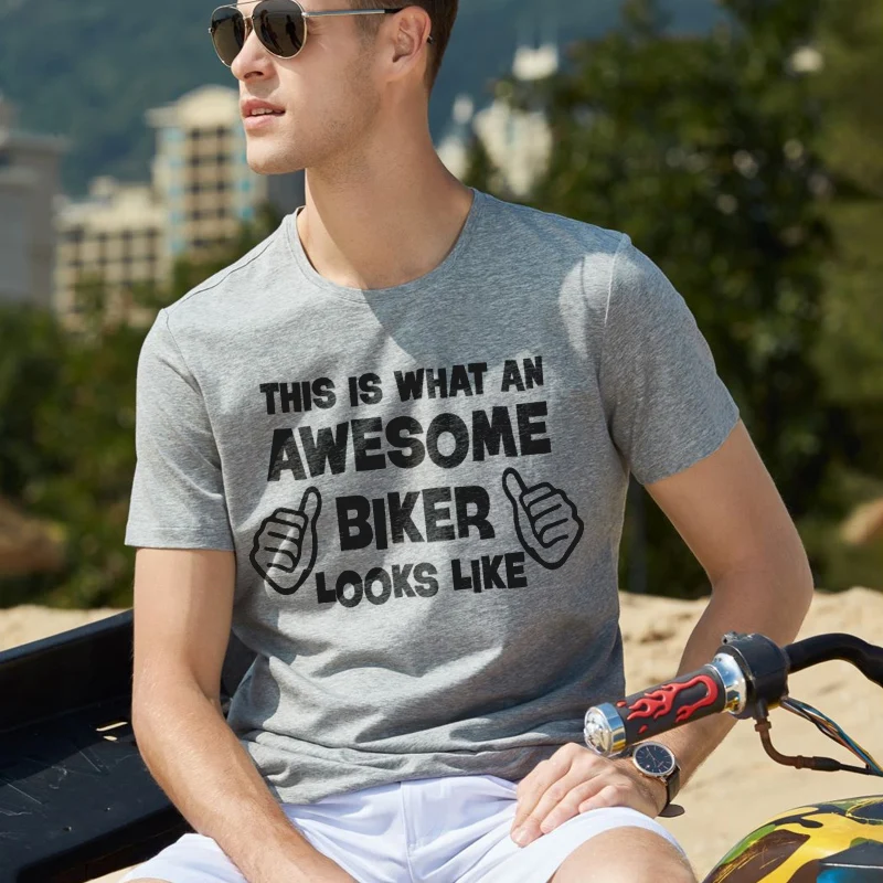 Summer Style This is what an awesome Biker looks like Funny T Shirt Men Casual Short Sleeve Motorbike Cotton T-shirt Plus Size | Мужская