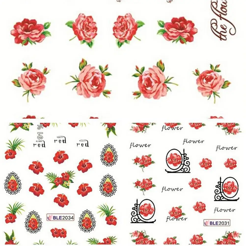 

Beautiful Water Transfer Flower Nail Art Stickers Decals 10 Sheets