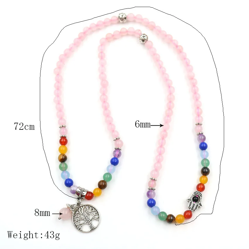 YJXP чакра ожерелья из бисера ручная Фатима натуральный кварц розы рейки лечебное