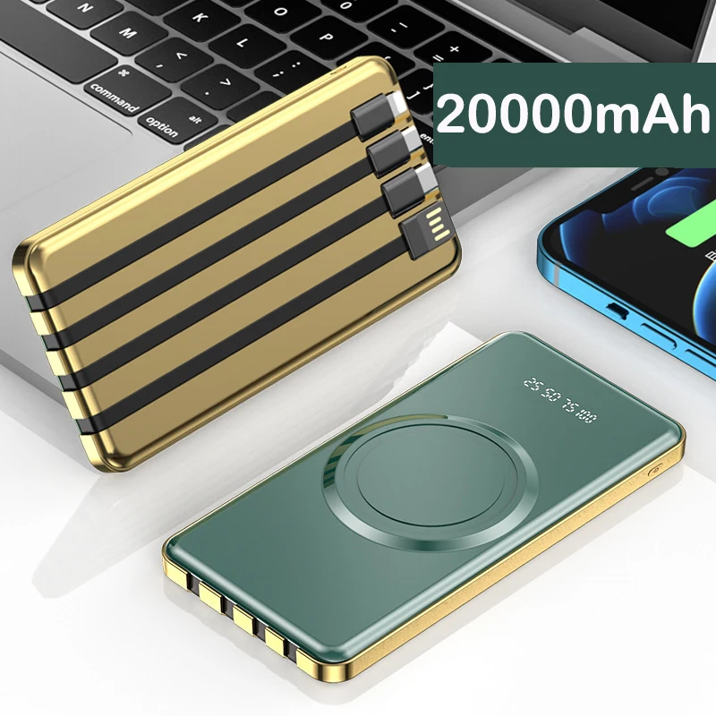 

Портативное зарядное устройство 10 Вт, 20000 мАч, беспроводное зарядное устройство, портативное зарядное устройство со встроенным кабелем, пор...