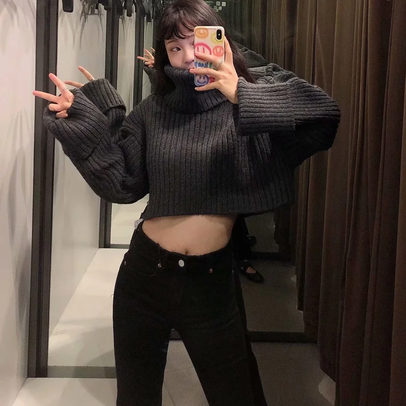 

Za Women's Sweater Female Short Knitted Turtleneck Women's 2020 Autumn Winter Vintage Long Sleeve Casual Ladies Sweaters