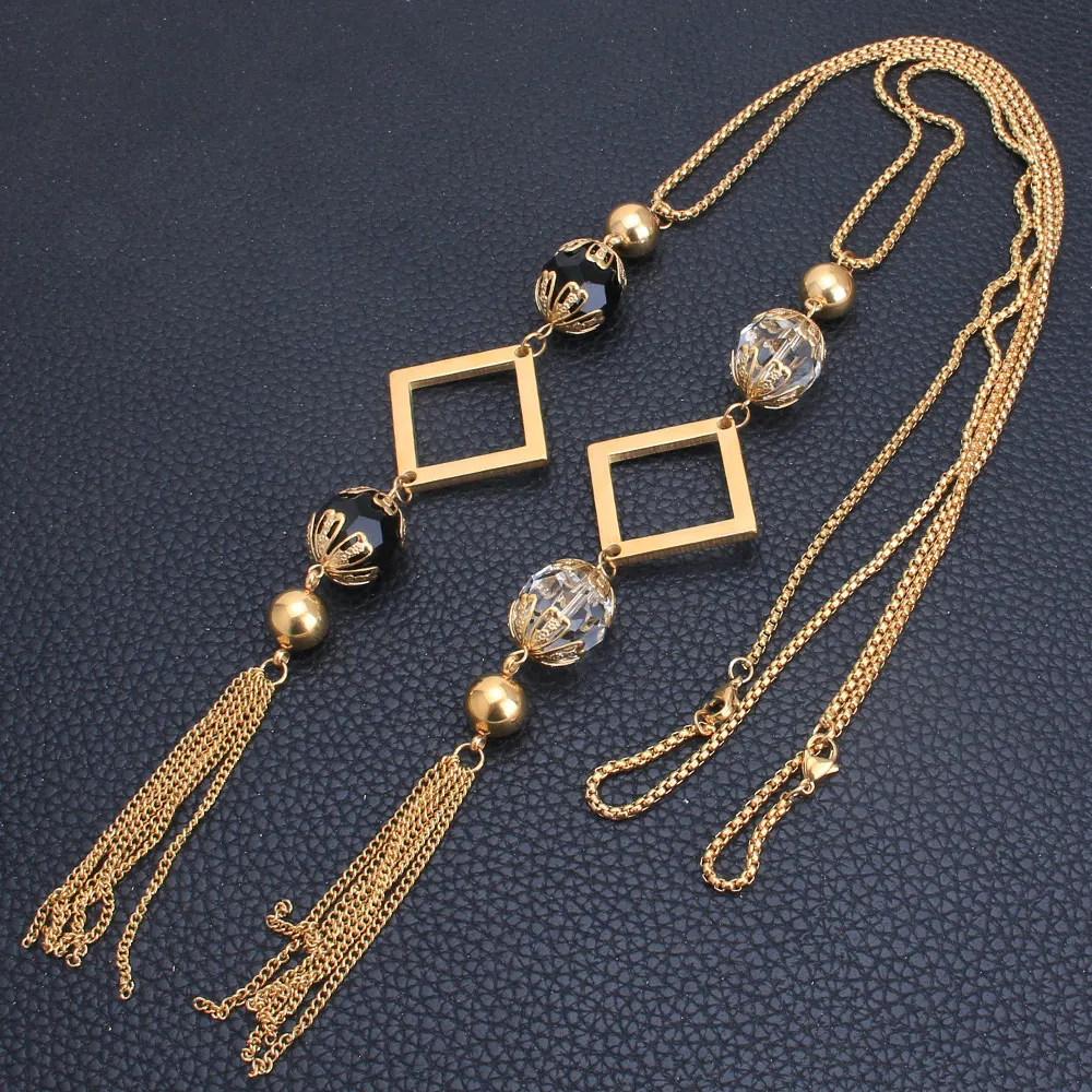 Длинный очаровательный свитер золотого цвета из нержавеющей стали ювелирное