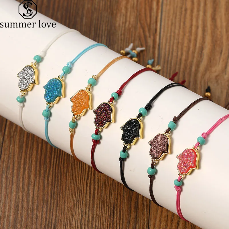 Новинка из горного хрусталя браслет восковой верёвки Смола Druzy очарование Палм