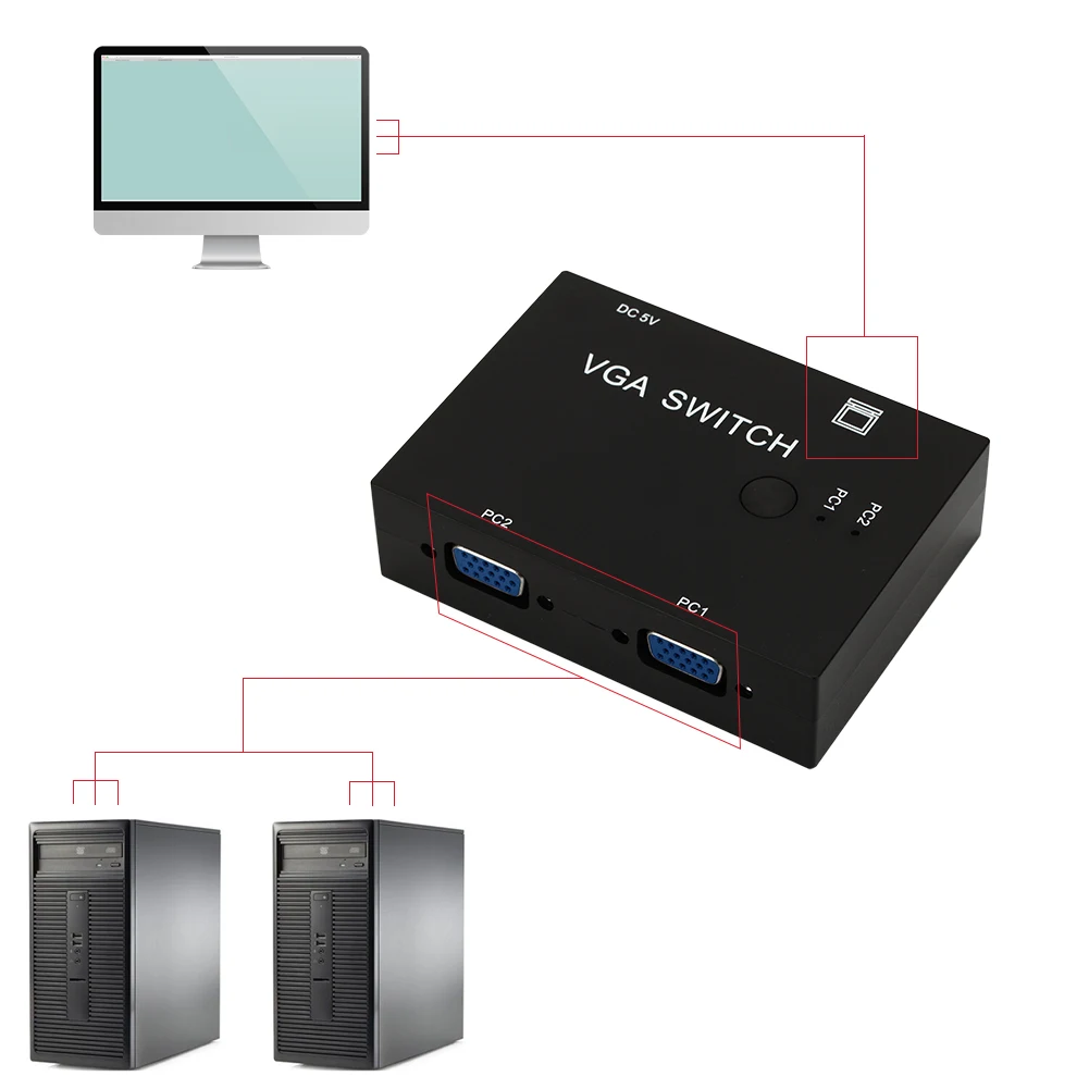 VGA Switch 2 Port SVGA Audio Video Switcher Hosts In 1 Display Screen Input+1 Output Multiple Format Support Button Control | Компьютеры и