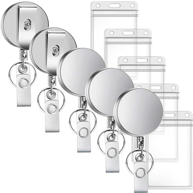 

Metal Retractable Pull Key Ring with Transparent Pass Card Cover Badge Holder Reels Key Ring Chain Clips