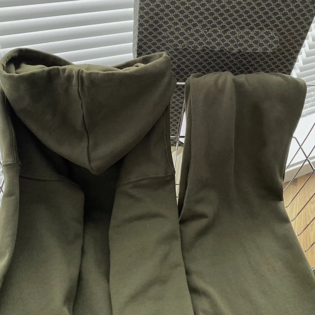 

Army Green Sport Pants Set for Women Autumn 2021 Luxury Brand Top Quality Long Sleeve Hooded Coats with Elastic Waist Pants Lady