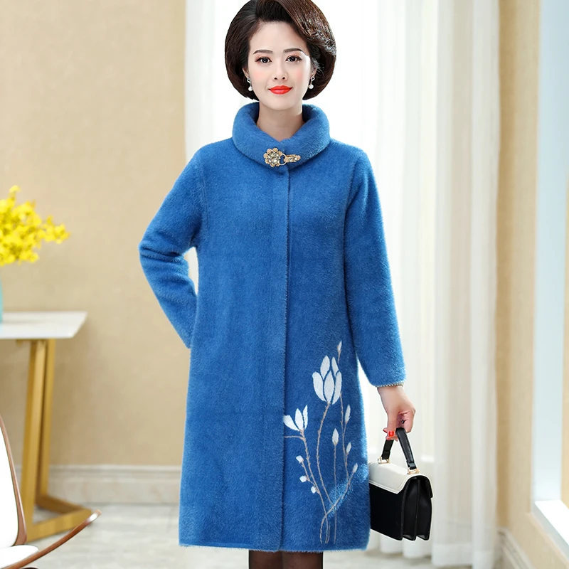 Женское длинное трикотажное пальто размера плюс 6XL имитация норкового кашемира