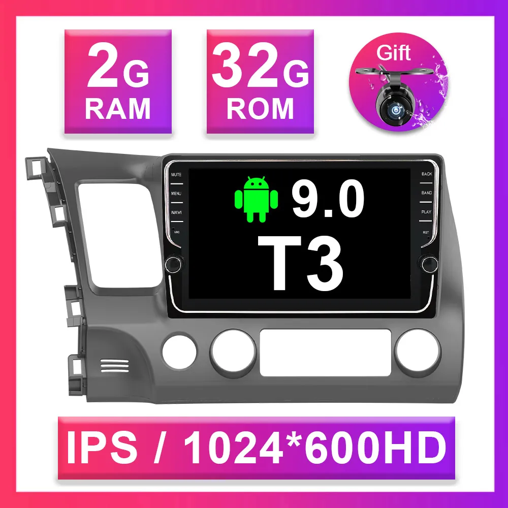 2G 32G T3 Eunavi 4G+ 64G 2 DIN ips Android 9,0 автомобильный Радио Мультимедиа Видео плеер gps для Honda Civic 2006-2011 2din автомобильный ПК 9 дюймов без dvd - Цвет: 2G 32G T3