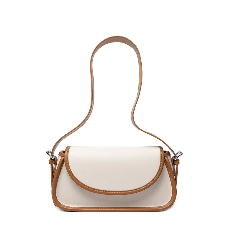 

Contrast bag leather handbag Messenger bag 2021 new simple high-end retro niche design armpit bag women