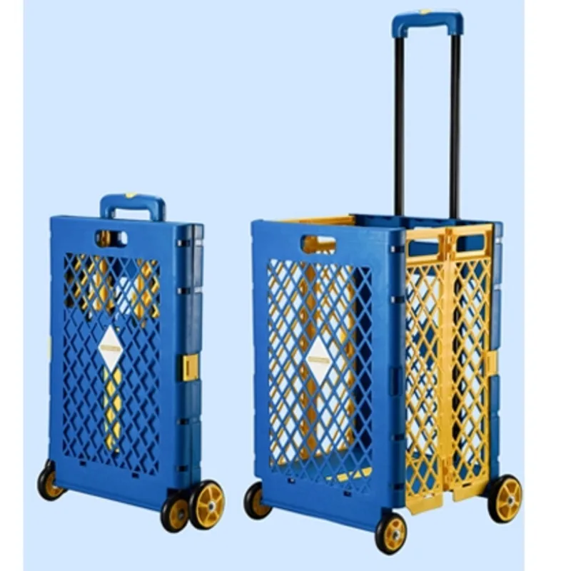 

Household portable folding shopping cart high capacity fashion supermarket trolley multi-functional durable plastic trailer