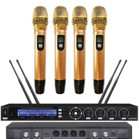 micwl 4x100 channel digital wireless 4 handheld ktv dj karaoke microphone system gold skm6000