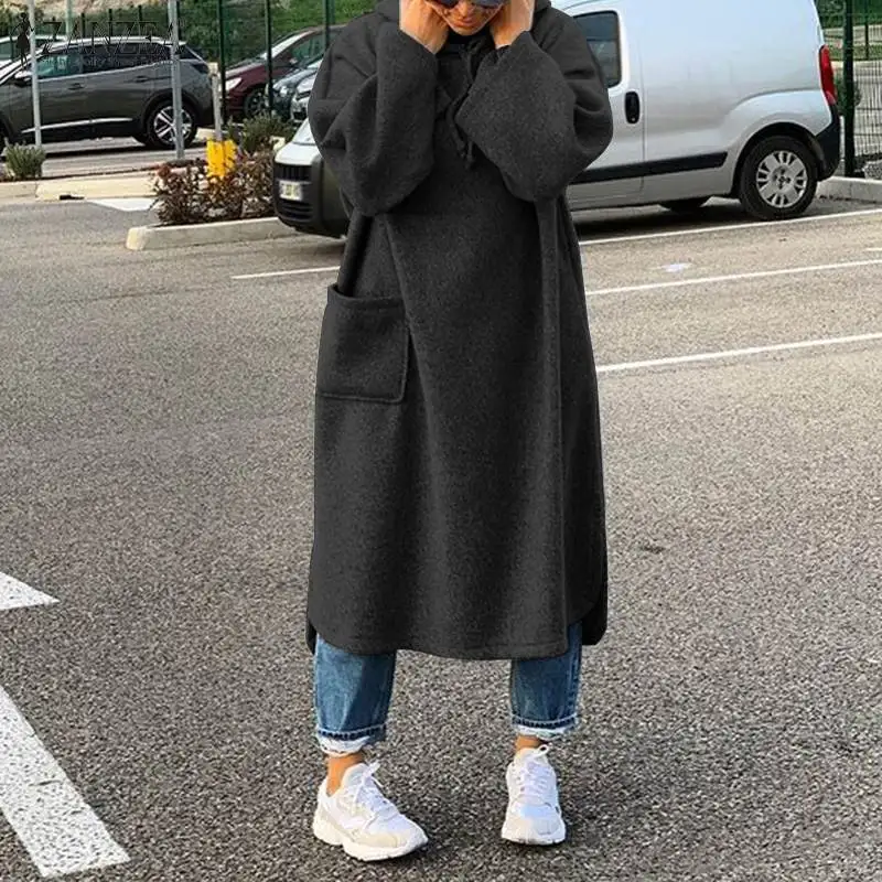 

Women Fashion Sweatshirts with Hoodies ZANZEA 2022 Spring Autumn Long Sleeve Midi Pullovers Oversized Casual Solid Loose Outfits