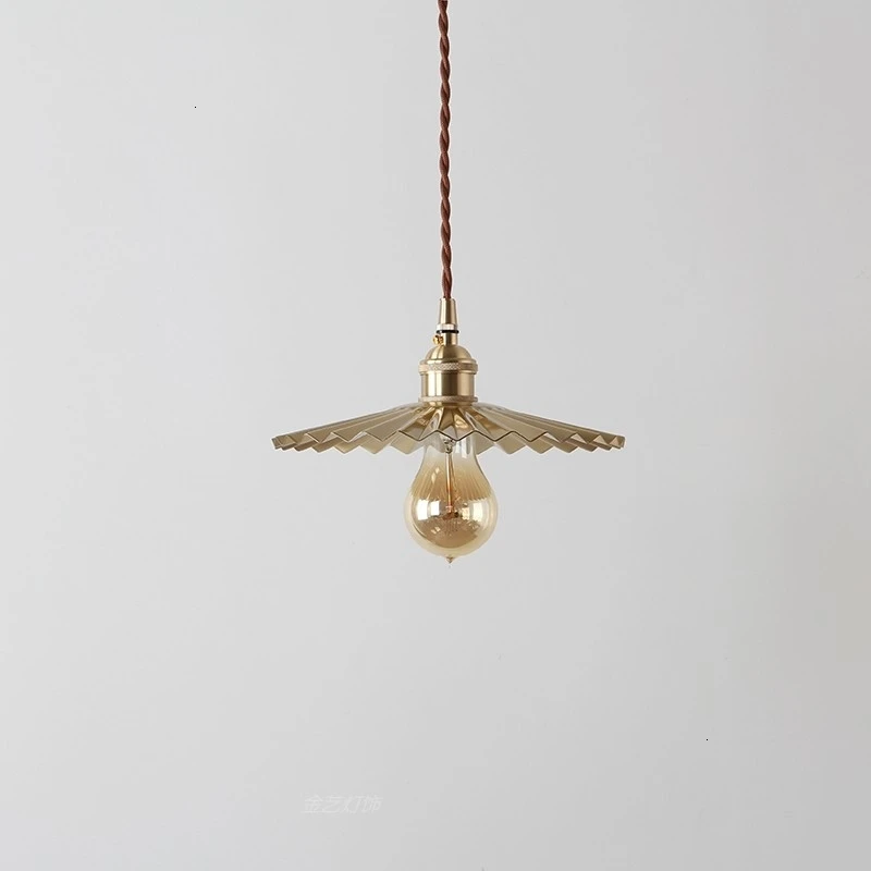 

Northern Europe Brass Pleated Fold Chandelier Industry Wind Restaurant Bar Counter Balcony Bedside Lamp Modern