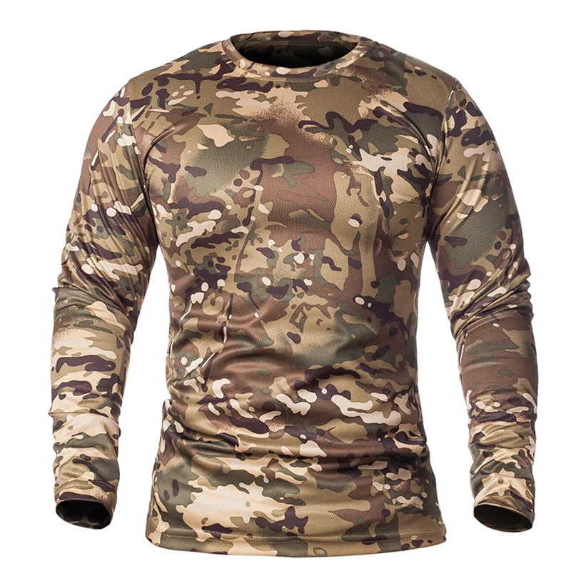 

Spring Long Sleeve Tactical Camouflage T-shirt Men Soldiers Combat Military T Shirt Quick Dry O Neck Camo Army Shirt