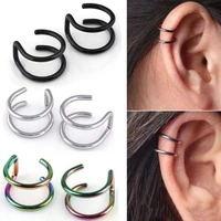 stainless steel clip earrings 2 row fake cartilage ear nose lip cuff clip on earring unisex non piercing jewelry simple ear clip