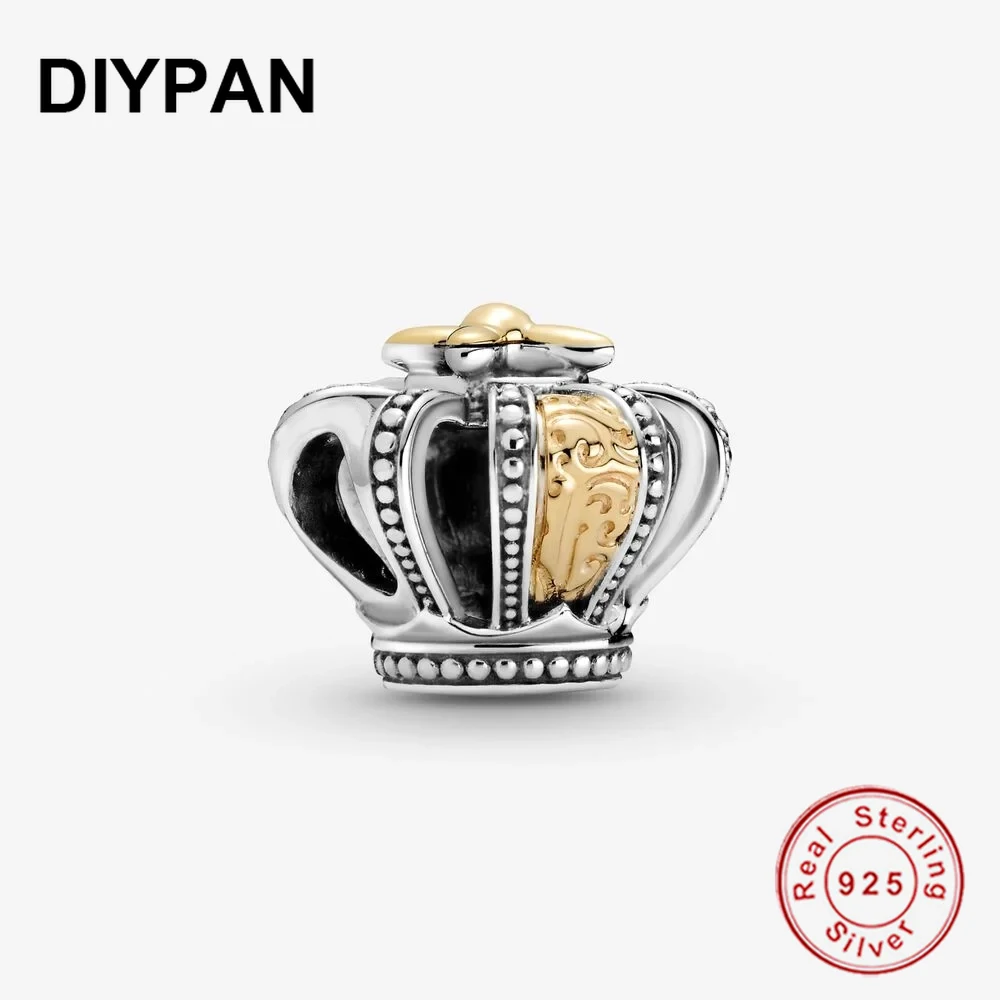 

Fit Original Pandora Charms Bracelet Authentic 925 Silver Gold Two-tone Regal Crown Charm Bead Silver Women DIY Jewelry Making